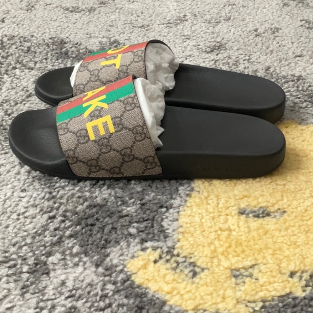 Gucci Black and Multicolor Slide Sandals - Picture 2 of 12